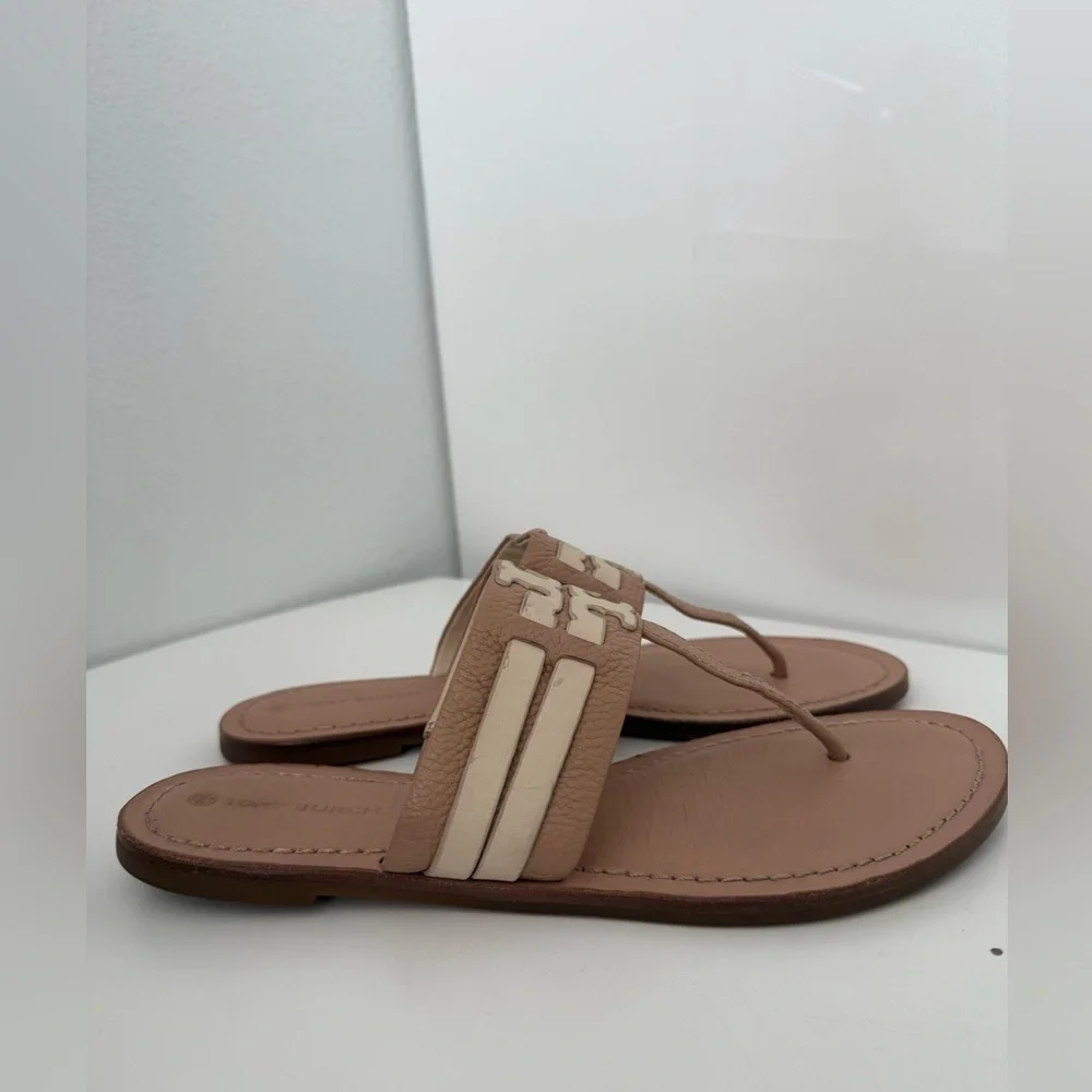 Tory Burch Leather Tan and Cream Sandals size 10